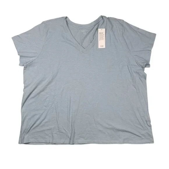 Eileen Fisher 3XL Organic Cotton V-Neck T Shirt Blue Casual Coastal - Picture 2 of 7